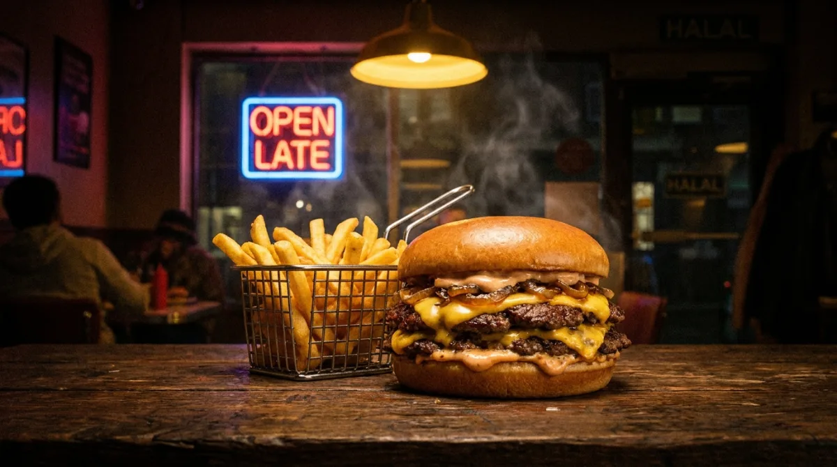 Late night halal smash burger and fries at Burger Bhai in Herndon, open till 3 AM
